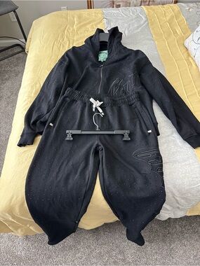 God Speed Black Rhinestone Zip Up Set